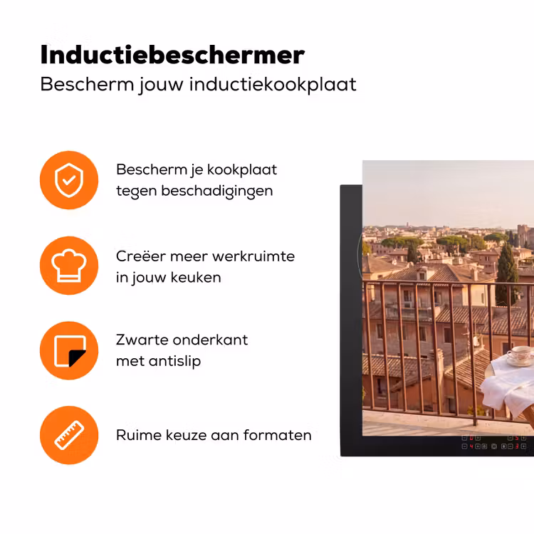 Eten - Ontbijt - Balkon - Stad - Zonsopgang Inductie beschermer vinyl 3mm klein -zzzzzzz-td-ups