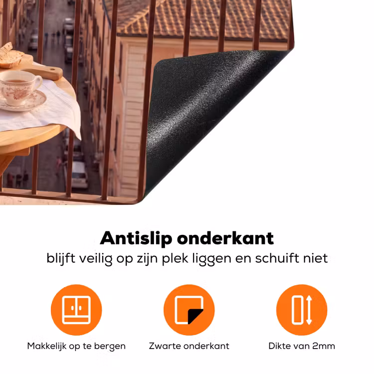 Eten - Ontbijt - Balkon - Stad - Zonsopgang Inductie beschermer vinyl 3mm klein -zzzzzzz-td-onderkant