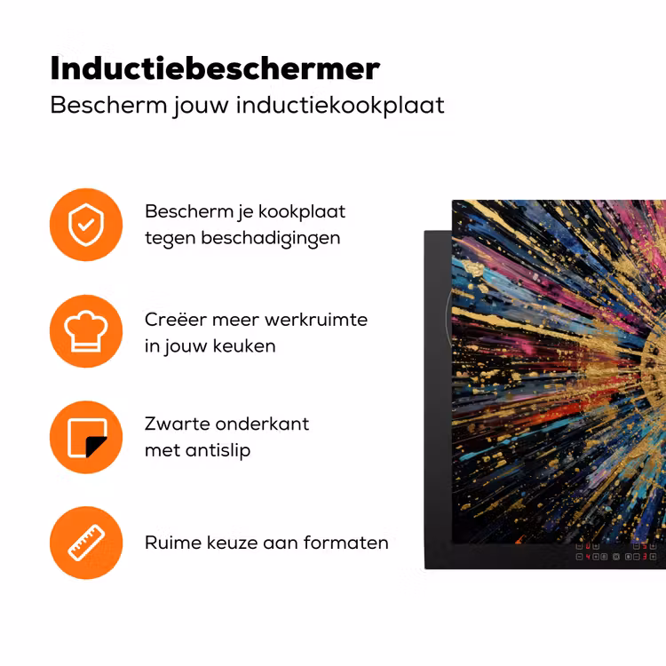 Explosie - Goud - Kleurrijk - Abstract Inductie beschermer vinyl 3mm klein -zzzzzzz-td-ups