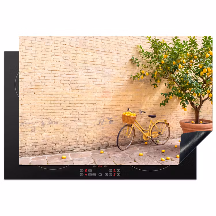 Fiets - Mand - Eten - Geel - Zomer Inductie beschermer vinyl 3mm klein -3d