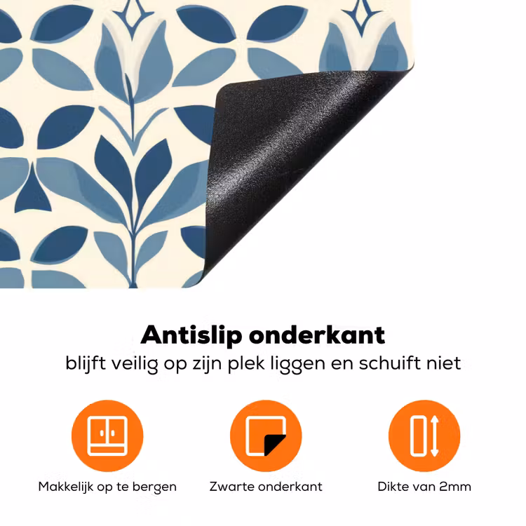 Flora - Modern - Blauw Inductie beschermer vinyl 3mm klein 276 -zzzzzzz-td-onderkant