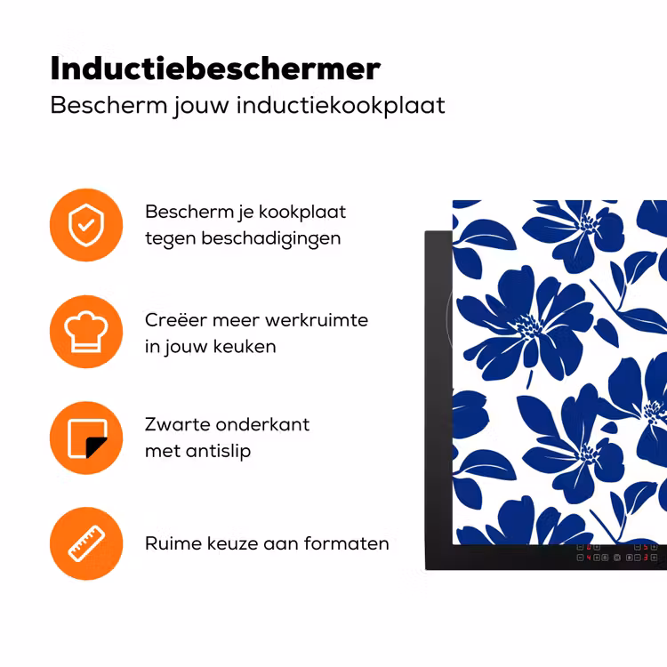 Floraal - Modern - Blauw Inductie beschermer vinyl 3mm klein 276 -zzzzzzz-td-ups