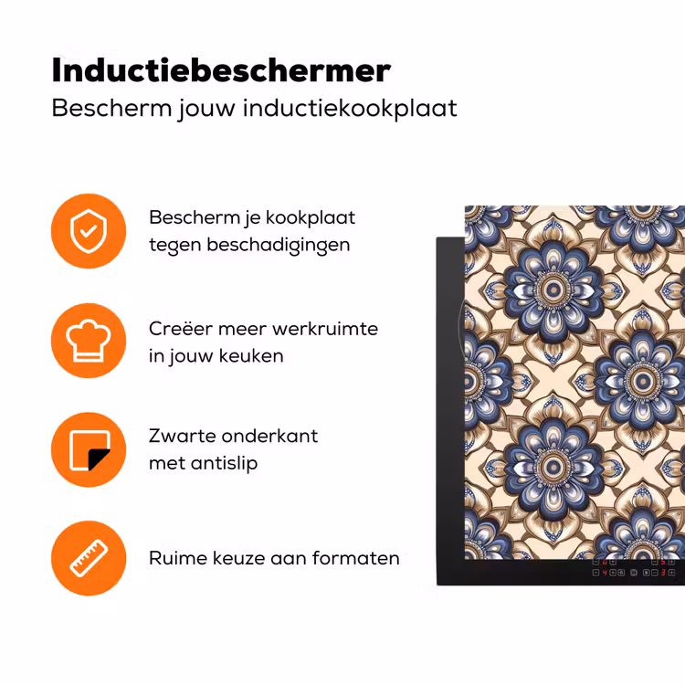 Floraal - Ornament - Blauw Inductie beschermer vinyl 3mm klein 276 -zzzzzzz-td-ups
