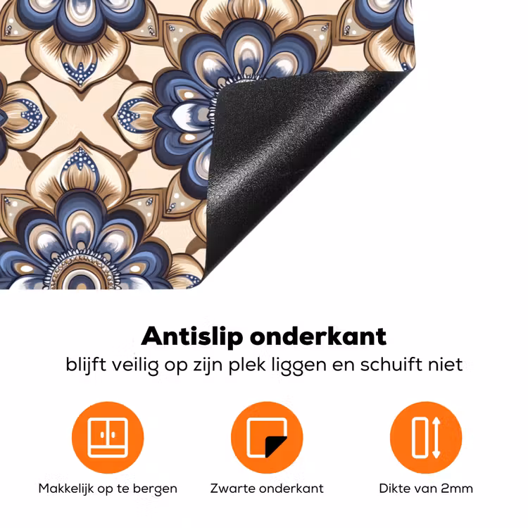 Floraal - Ornament - Blauw Inductie beschermer vinyl 3mm klein 276 -zzzzzzz-td-onderkant