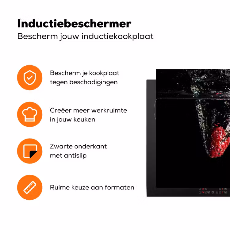Frambozen - Fruit - Stilleven - Water - Zwart - Rood Inductie beschermer vinyl 3mm klein -zzzzzzz-td-ups