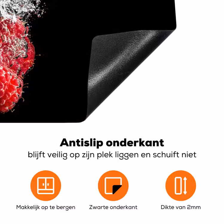 Frambozen - Fruit - Stilleven - Water - Zwart - Rood Inductie beschermer vinyl 3mm klein -zzzzzzz-td-onderkant