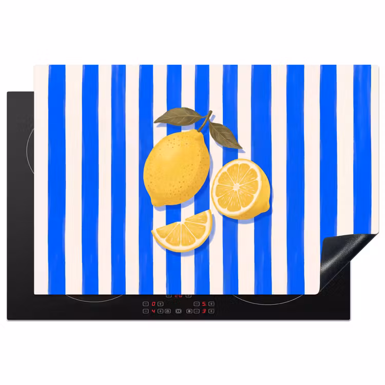 Fruit - Citroen - Zomer - Geel - Blauw Inductie beschermer vinyl 3mm klein -3d