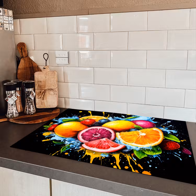 Fruit - Graffiti - Kleurrijk - Sinaasappel - Aardbei - Abstract Inductie beschermer vinyl 3mm klein -sfeer3