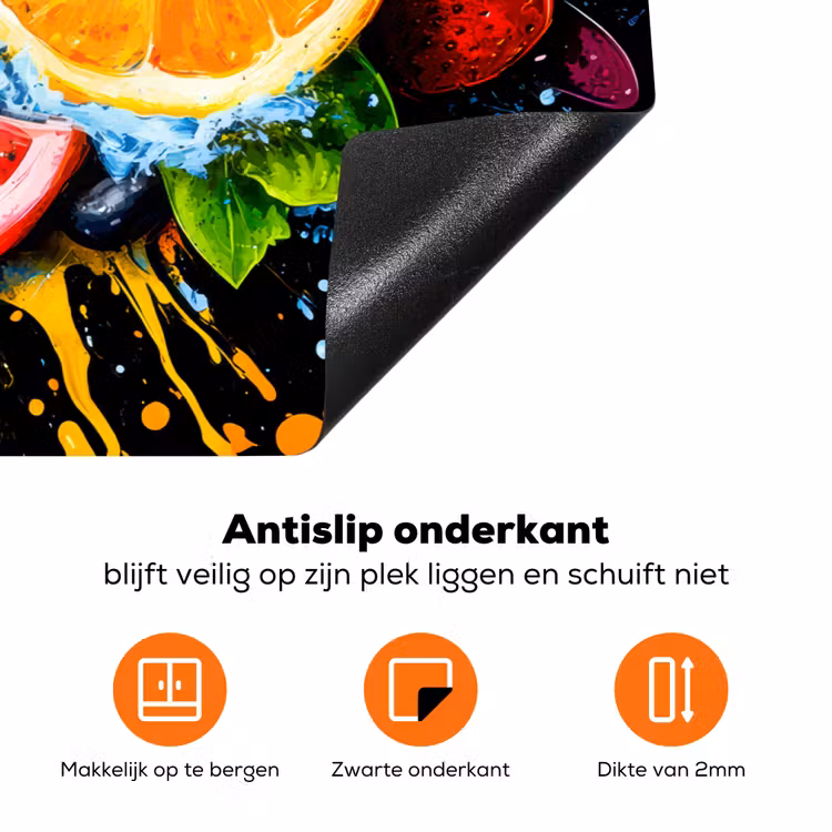 Fruit - Graffiti - Kleurrijk - Sinaasappel - Aardbei - Abstract Inductie beschermer vinyl 3mm klein -zzzzzzz-td-onderkant
