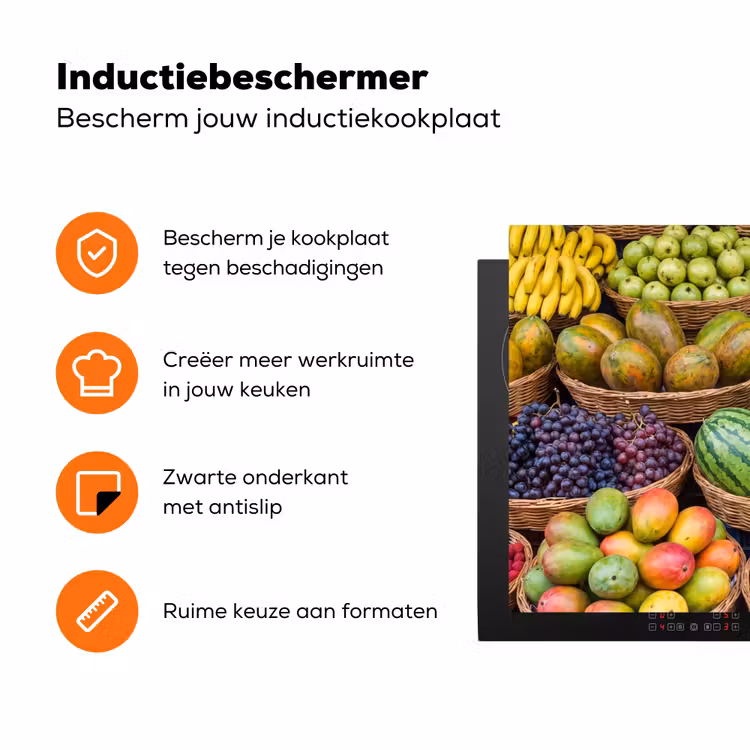 Inductiebeschermer - Fruit - Markt - Kleurrijk - Fruit - Markt - Kleurrijk Inductie beschermer vinyl 3mm klein