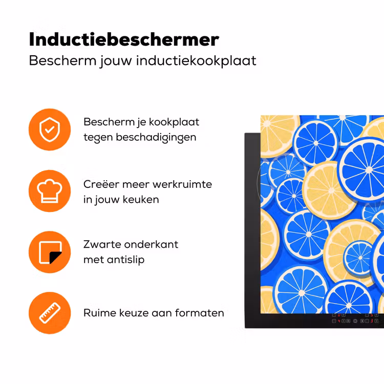 Fruit - Schijven - Patroon - Modern - Blauw - Geel Inductie beschermer vinyl 3mm klein -zzzzzzz-td-ups