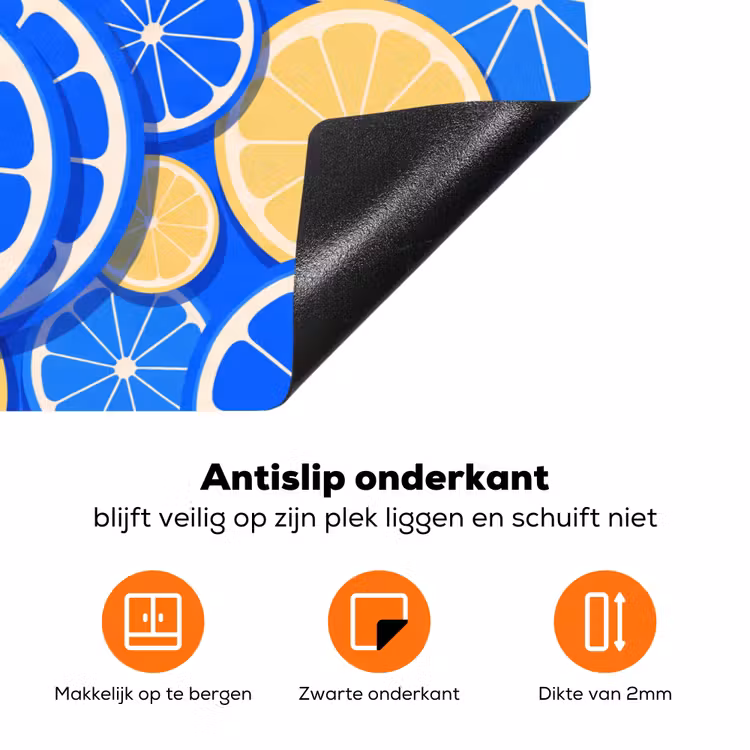 Fruit - Schijven - Patroon - Modern - Blauw - Geel Inductie beschermer vinyl 3mm klein -zzzzzzz-td-onderkant
