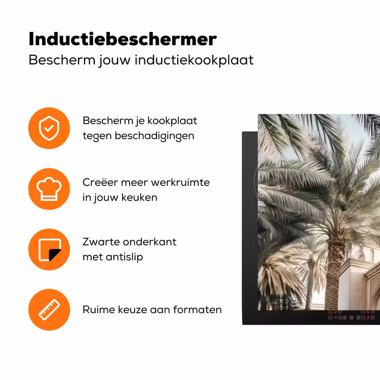 Gebouw - Palmbomen - Beige - Zon Inductie beschermer vinyl 3mm klein -zzzzzzz-td-ups
