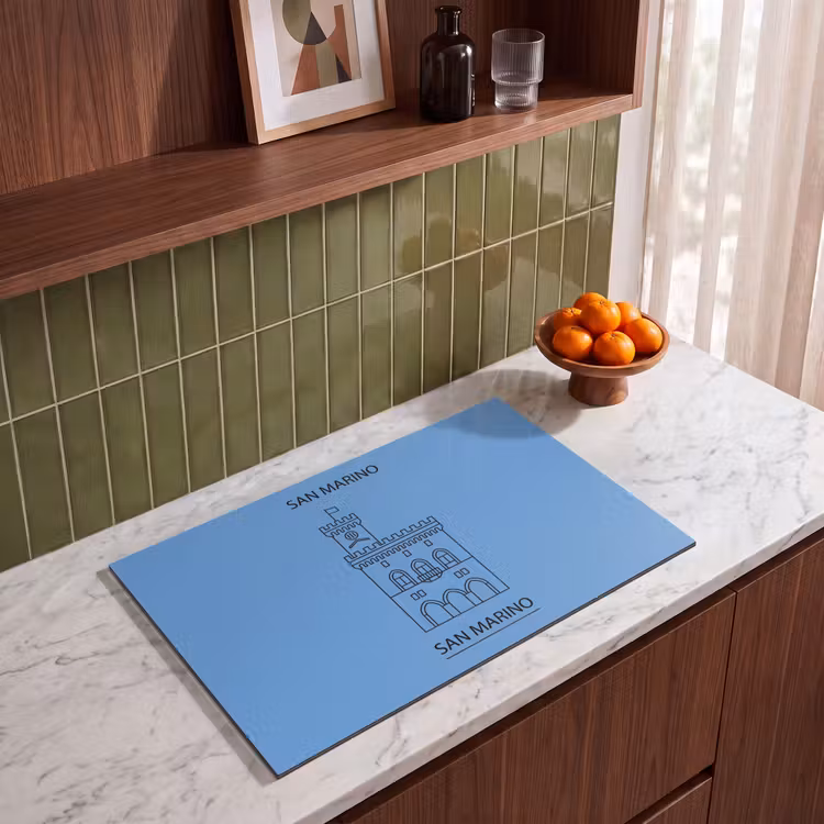 Gebouw - San Marino - Architectuur - Lijntekening - Blauw Inductie beschermer vinyl 3mm klein -sfeer8