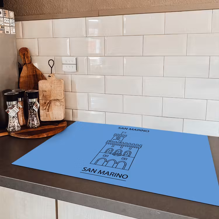 Gebouw - San Marino - Architectuur - Lijntekening - Blauw Inductie beschermer vinyl 3mm klein -sfeer3