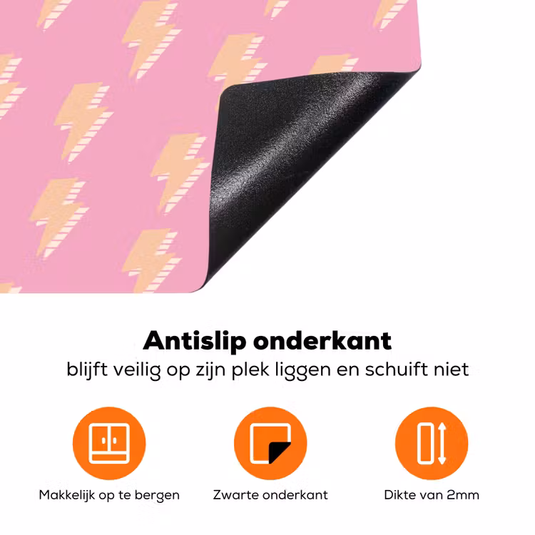 Geel - Bliksem - Roze Inductie beschermer vinyl 3mm klein 276 -zzzzzzz-td-onderkant