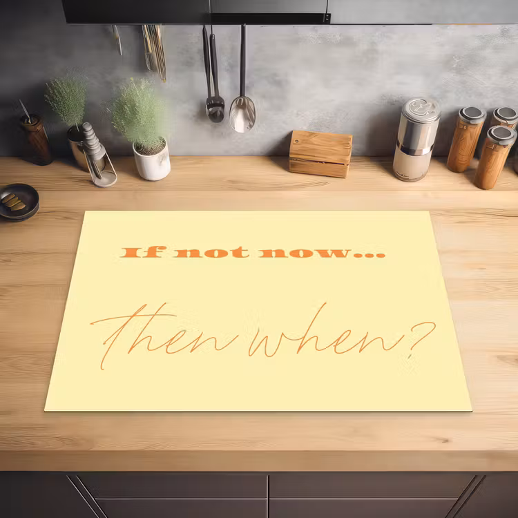 Geel - Oranje - if not now then when Inductie beschermer vinyl 3mm klein -sfeer5