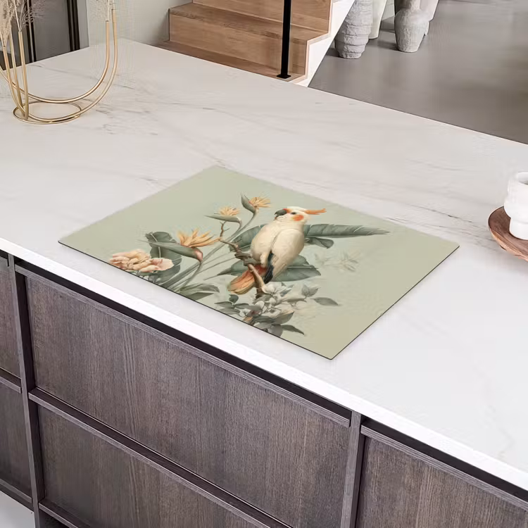Gele kuifkaketoe - paradijsvogelbloemen - Groen Inductie beschermer vinyl 3mm klein -sfeer8