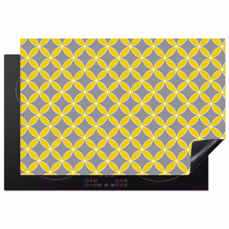 Geometrisch - Cirkels - Modern - Grijs - Geel Inductie beschermer vinyl 3mm klein 276 -3d