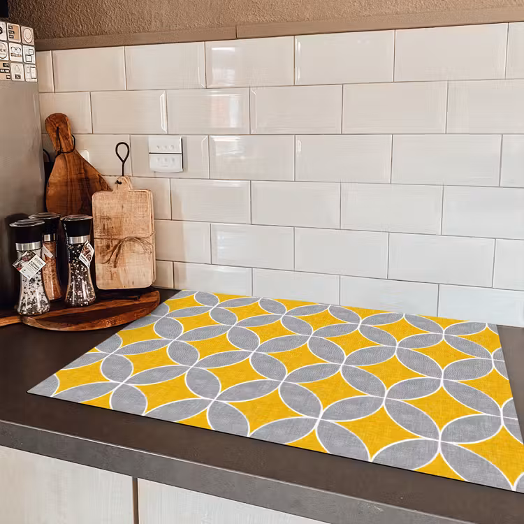 Geometrisch - Cirkels - Textuur - Grijs - Geel Inductie beschermer vinyl 3mm klein 276 -sfeer3