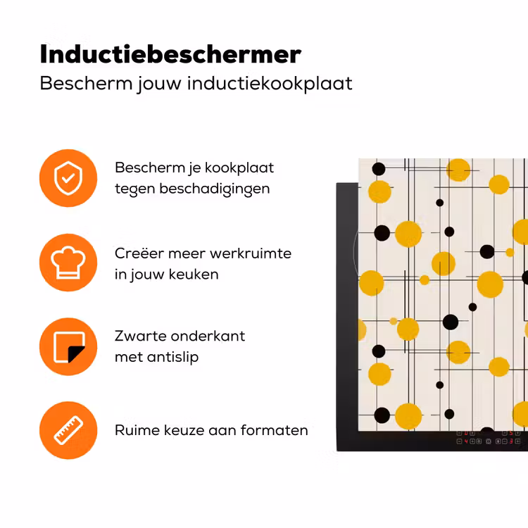 Geometrisch - Retro - Lijnen - Okergeel - Zwart Inductie beschermer vinyl 3mm klein 276 -zzzzzzz-td-ups