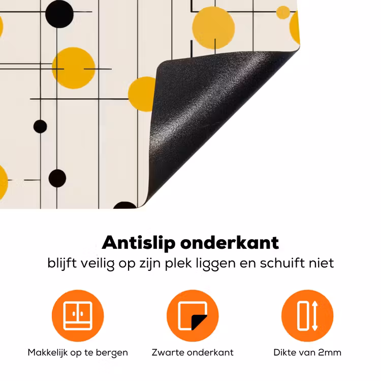 Geometrisch - Retro - Lijnen - Okergeel - Zwart Inductie beschermer vinyl 3mm klein 276 -zzzzzzz-td-onderkant