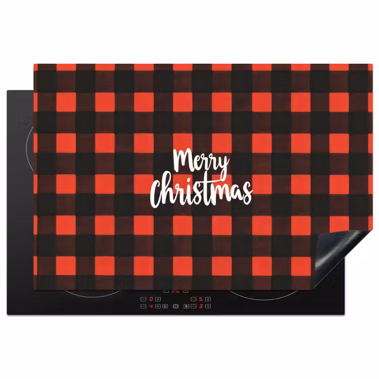 Geruit - Rood - Tekst - Christmas Inductie beschermer vinyl 3mm klein -3d