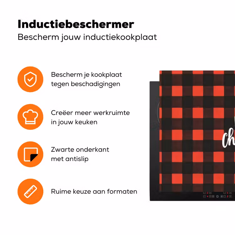 Geruit - Rood - Tekst - Christmas Inductie beschermer vinyl 3mm klein -zzzzzzz-td-ups