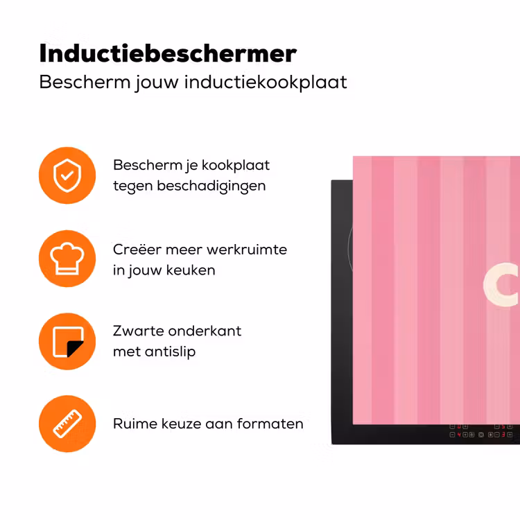 Gestreept - Roze - Chéri Inductie beschermer vinyl 3mm klein -zzzzzzz-td-ups