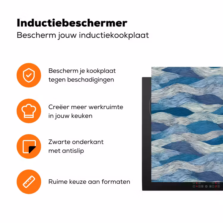 Getekend - Blauw - Wit - Golvend - Streepjes Inductie beschermer vinyl 3mm klein 276 -zzzzzzz-td-ups