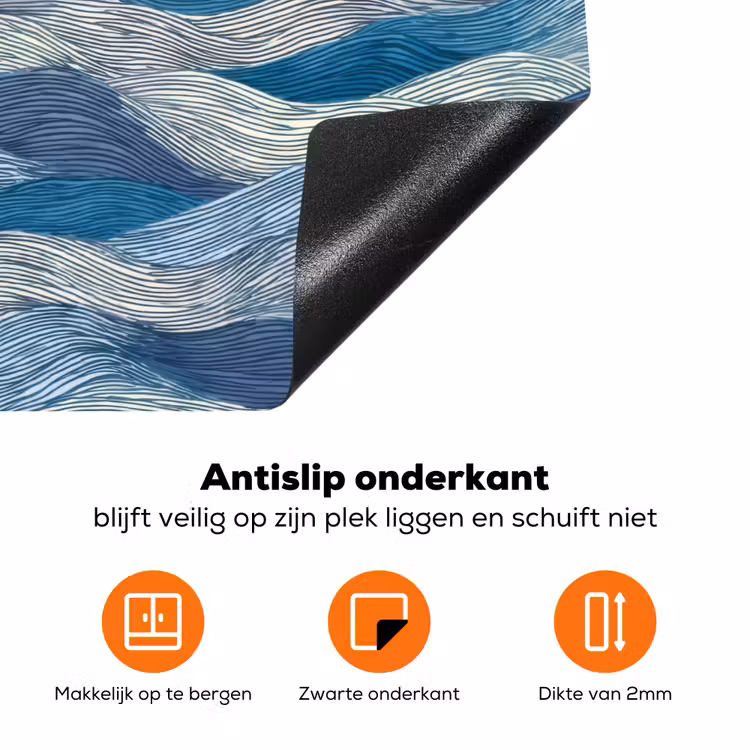 Getekend - Blauw - Wit - Golvend - Streepjes Inductie beschermer vinyl 3mm klein 276 -zzzzzzz-td-onderkant