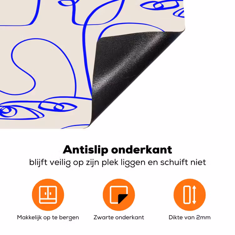 Gezicht - Blauw - Lijnen - Beige Inductie beschermer vinyl 3mm klein 276 -zzzzzzz-td-onderkant