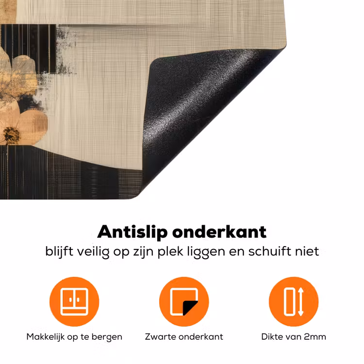 Gezicht - Bloemen - Zwart - Vrouw Inductie beschermer vinyl 3mm klein -zzzzzzz-td-onderkant