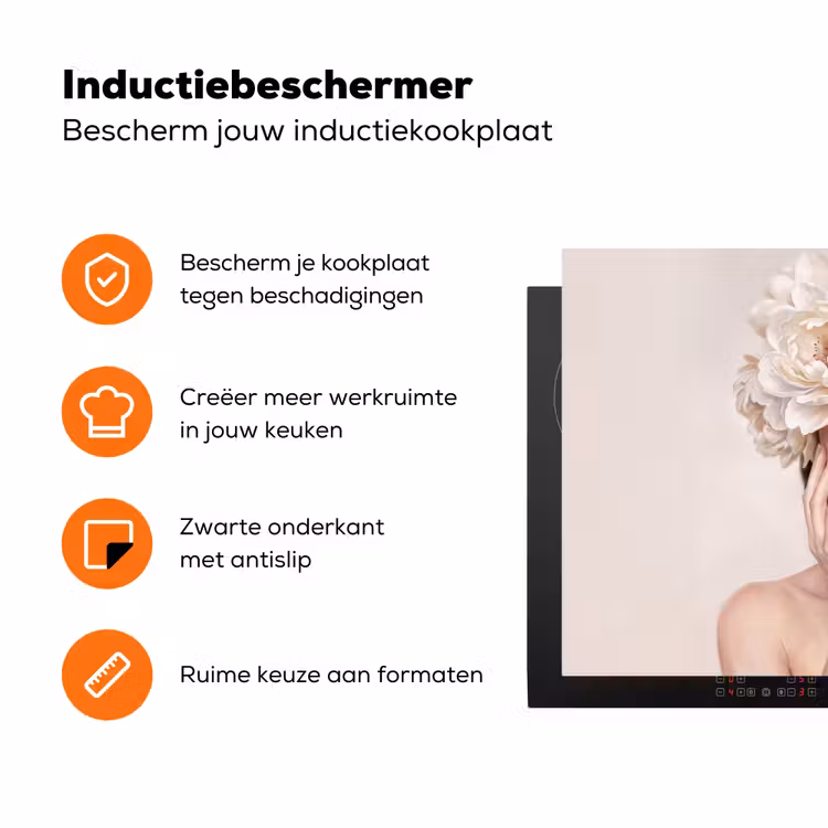 Gezicht - Pioenrozen - Crème Inductie beschermer vinyl 3mm klein -zzzzzzz-td-ups