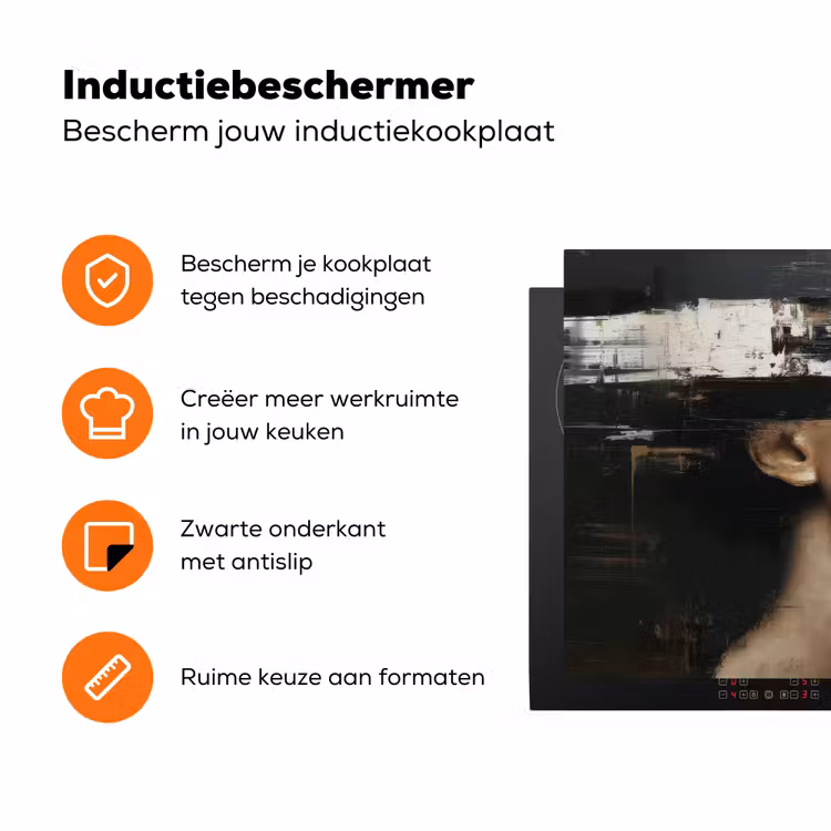 Gezicht - Vrouw - Zwart - Abstract Inductie beschermer vinyl 3mm klein -zzzzzzz-td-ups