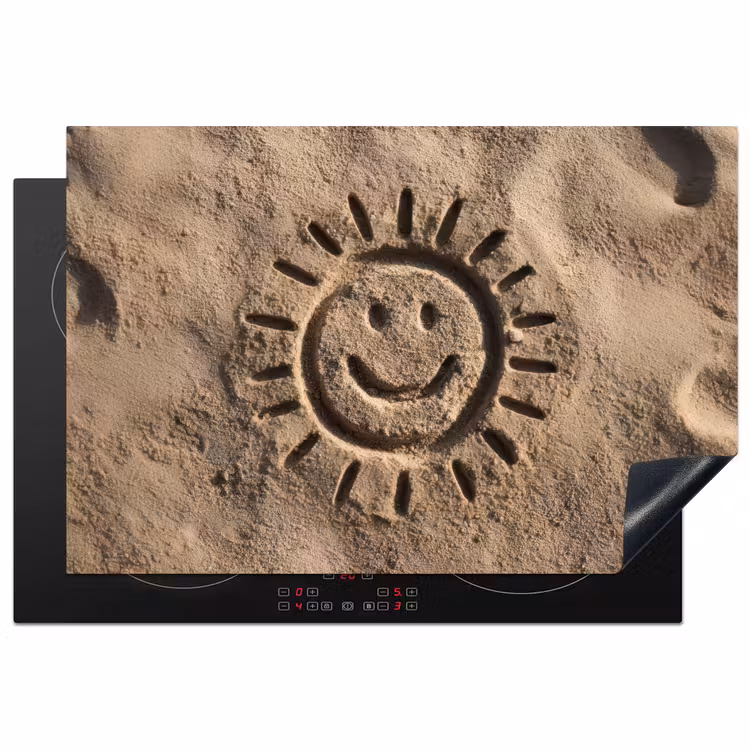 Gezichtje - Zon - Zand - Getekend Inductie beschermer vinyl 3mm klein -3d