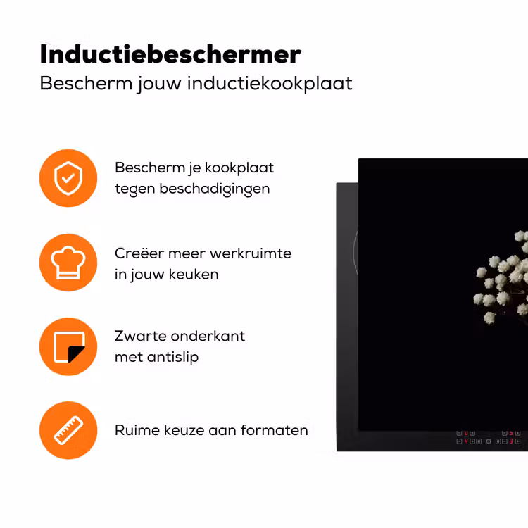 Gipskruid - Bloemetjes - Wit - Minimalistisch Inductie beschermer vinyl 3mm klein -zzzzzzz-td-ups