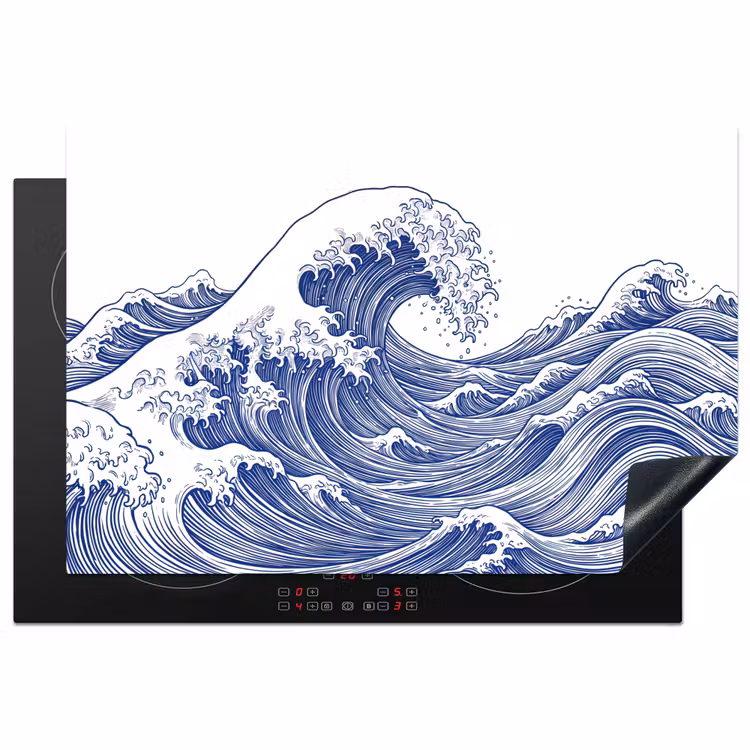 Golf - Japans - Zee - Illustratie - Blauw Inductie beschermer vinyl 3mm klein -3d