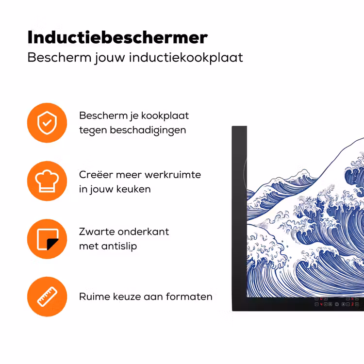 Golf - Japans - Zee - Illustratie - Blauw Inductie beschermer vinyl 3mm klein -zzzzzzz-td-ups