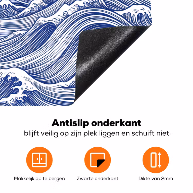 Golf - Japans - Zee - Illustratie - Blauw Inductie beschermer vinyl 3mm klein -zzzzzzz-td-onderkant