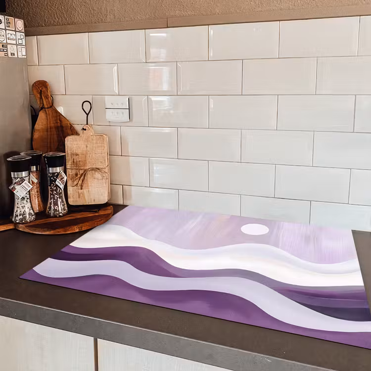 Golven - Heuvels - Abstract - Paars Inductie beschermer vinyl 3mm klein -sfeer3