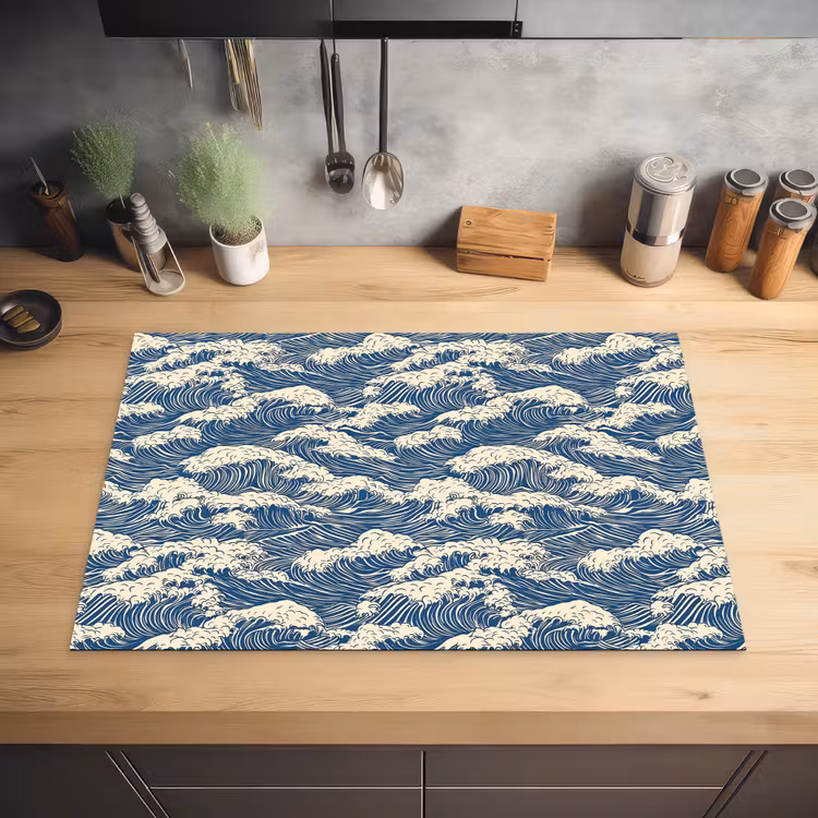 Golven - Klassiek - Blauw Inductie beschermer vinyl 3mm klein 276 -sfeer5