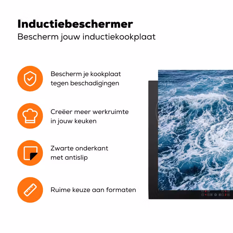 Golven - Oceaan - Blauw Inductie beschermer vinyl 3mm klein -zzzzzzz-td-ups