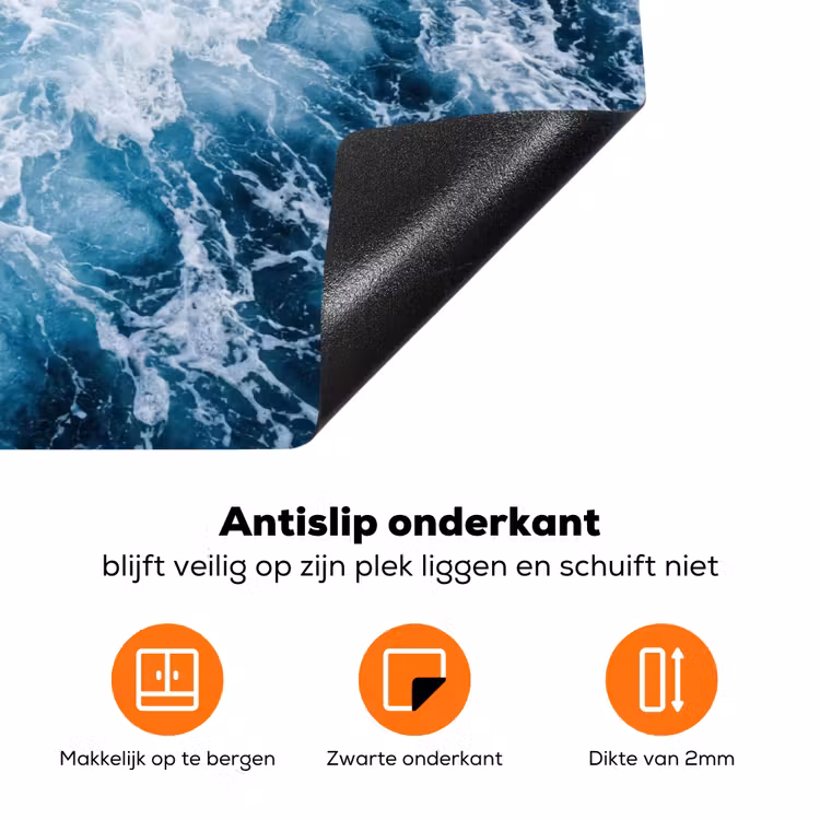 Golven - Oceaan - Blauw Inductie beschermer vinyl 3mm klein -zzzzzzz-td-onderkant