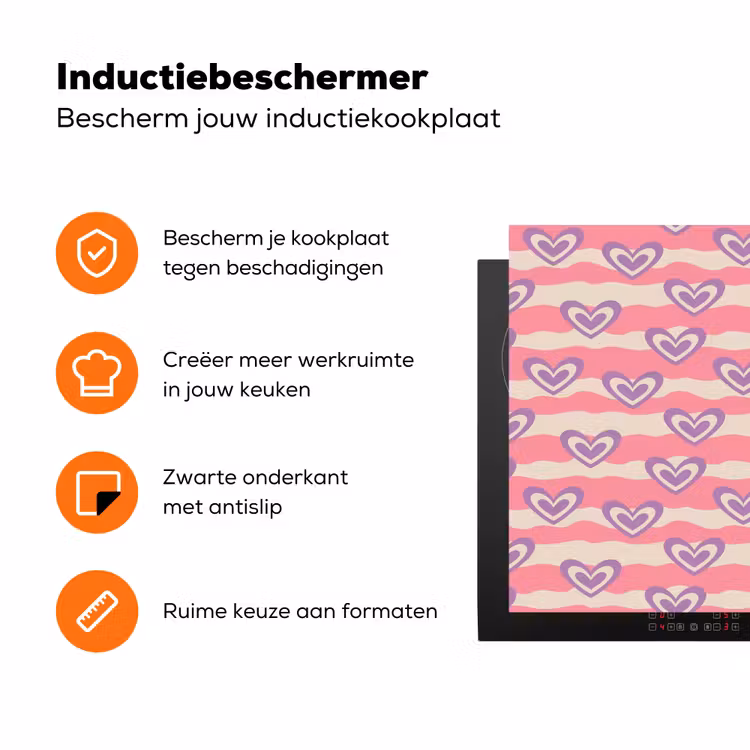 Golven - Patroon - Hartjes - Retro Inductie beschermer vinyl 3mm klein 276 -zzzzzzz-td-ups