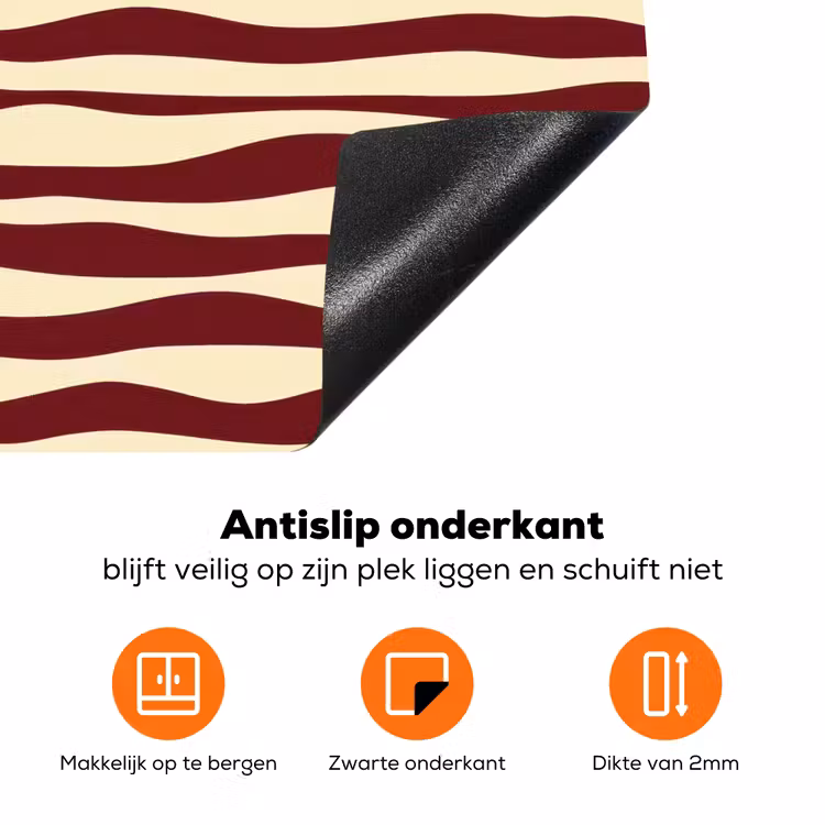 Golven - Rood - Patroon - Crème Inductie beschermer vinyl 3mm klein 276 -zzzzzzz-td-onderkant