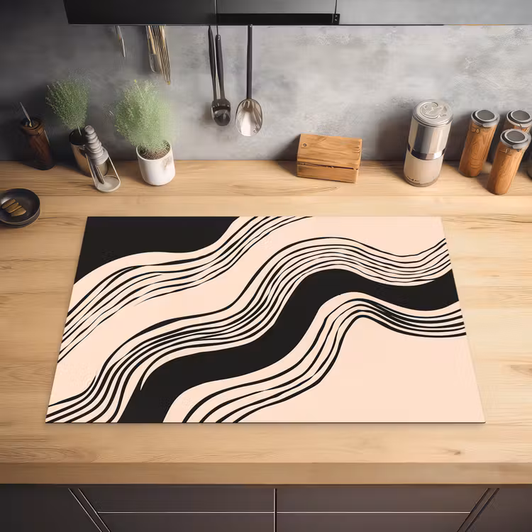 Golven - Zwart - Zandkleur Inductie beschermer vinyl 3mm klein -sfeer5