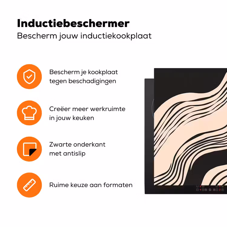 Golven - Zwart - Zandkleur Inductie beschermer vinyl 3mm klein -zzzzzzz-td-ups