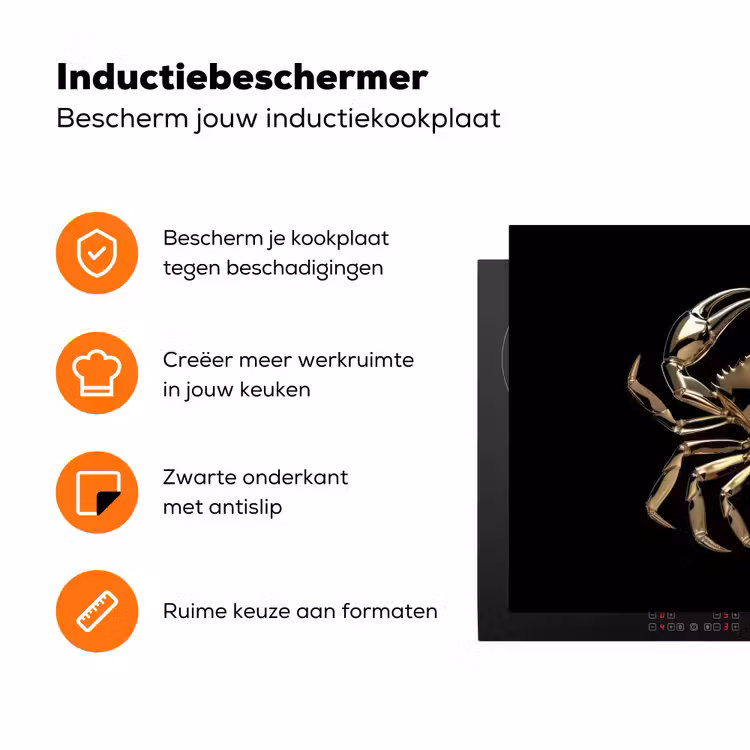 Goud - Krab - Dieren - Zwart Inductie beschermer vinyl 3mm klein -zzzzzzz-td-ups