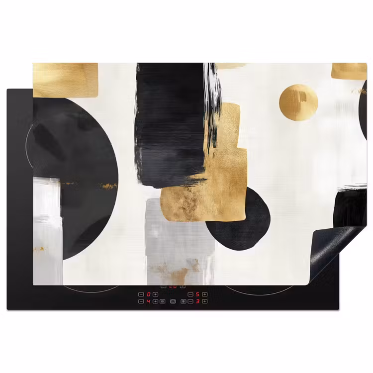 Goud - Rechthoeken - Cirkels - Abstract Inductie beschermer vinyl 3mm klein -3d